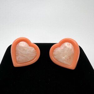 Avon Coral Modern Heart CLIP Earrings  - 1980's New Deadstock
